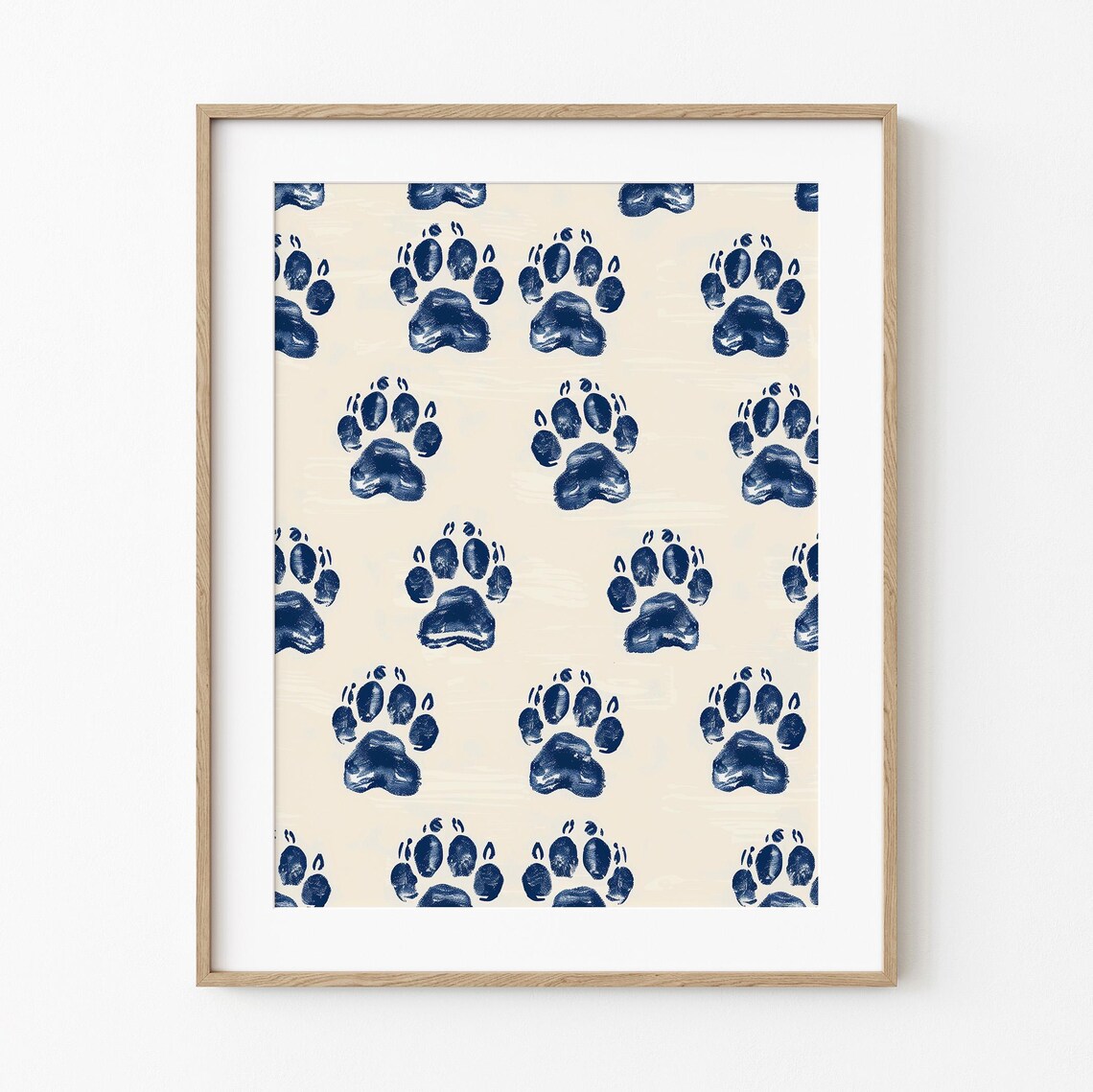 Dog Paw Print Pattern Art Print, Minimalist Blue Sketch