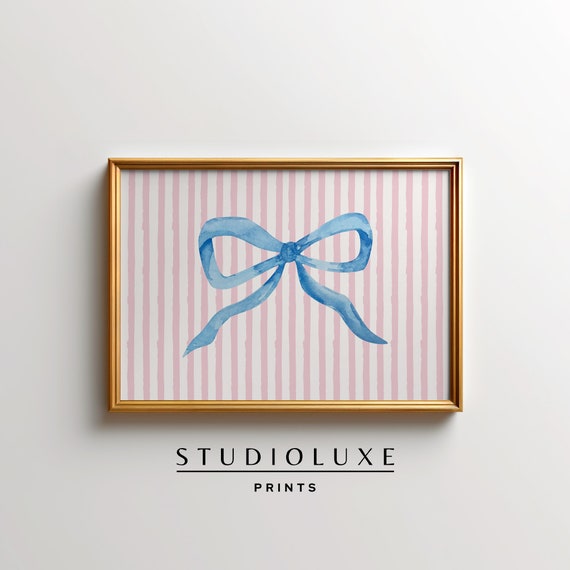 Coquette Room Decor Blue Bow Wall Art Preppy Trendy Apartment Coastal Granddaughter Cute Nursery