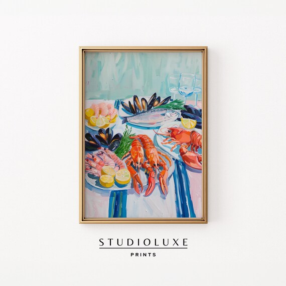 Seafood Feast with Lobster Mussels and Shrimp Painting Poster