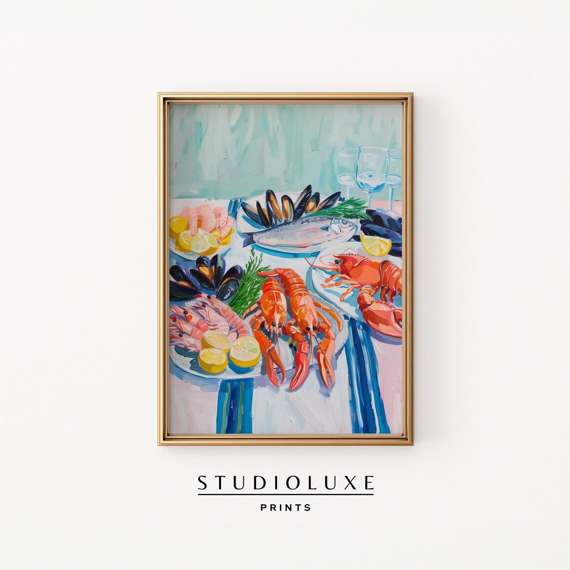 Seafood Feast with Lobster Mussels and Shrimp Painting Poster