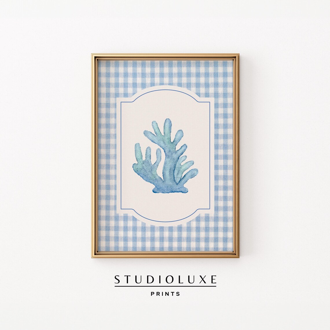Gingham Coral Print Coastal Wall Art Granddaughter Prints Kitchen Decor Trendy Apartment