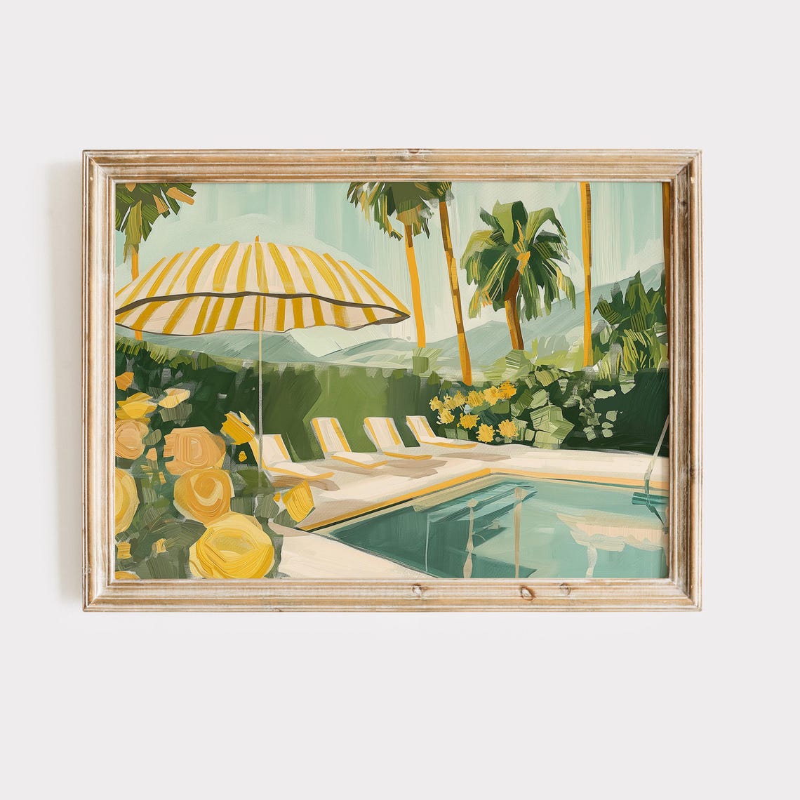 Poolside With Striped Umbrella Palm Trees West Coast Retro Art Poster