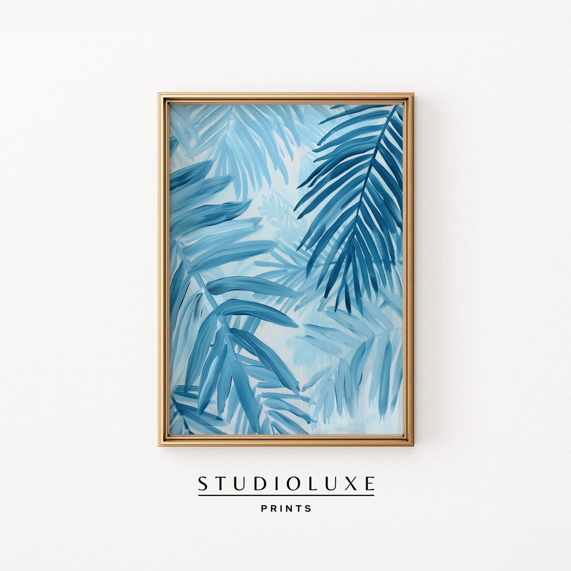 Tropical Blue Palm Leaves Watercolor Botanical Pattern Poster