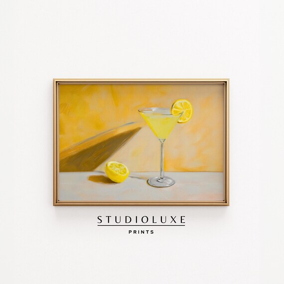 Lemon Martini Cocktail Still Life Painting Bar Cart Art Poster