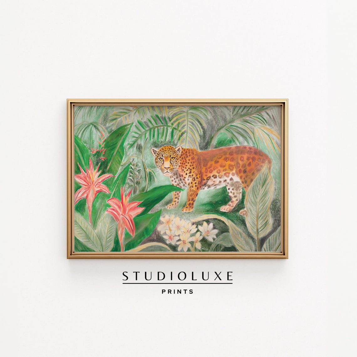 Jungle Leopard Wall Art Tropical Animal Decor Gift Trendy Rainforest Print Maximalist Apartment
