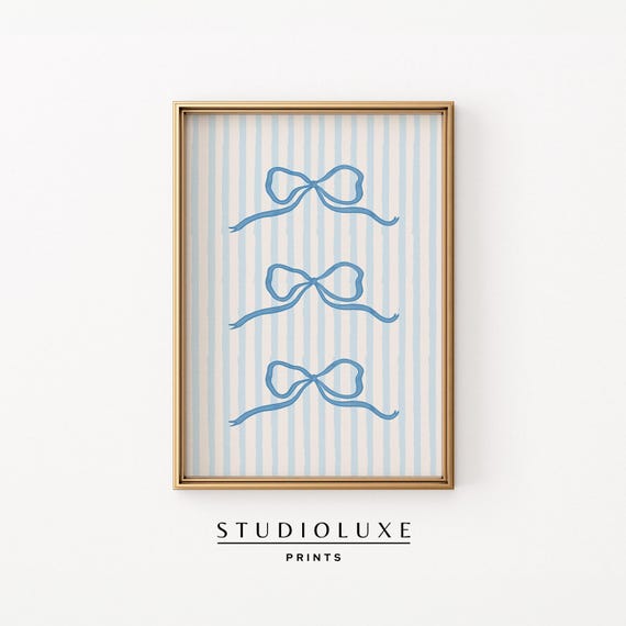 Coquette Room Decor Blue Bow Wall Art Preppy Trendy Apartment Coastal Granddaughter Cute Nursery