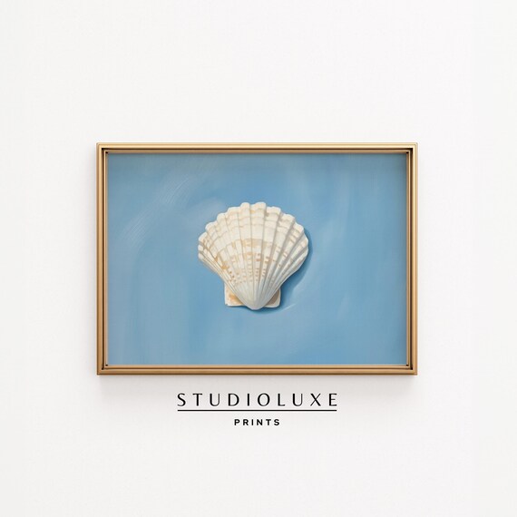 Scallop Shell Painting Soft Ocean Blue Coastal Beach Decor Poster