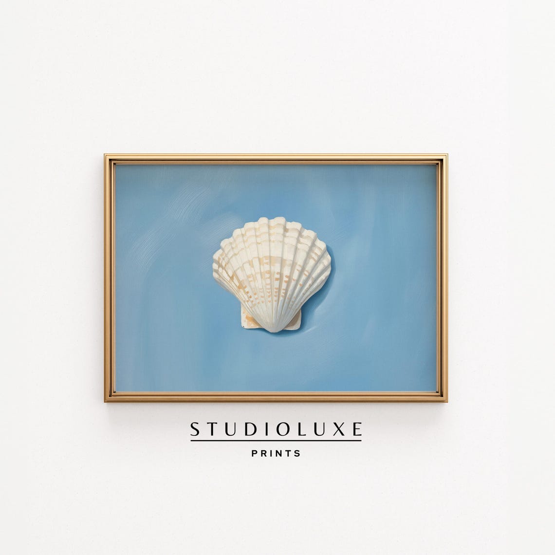 Scallop Shell Painting Soft Ocean Blue Coastal Beach Decor Poster