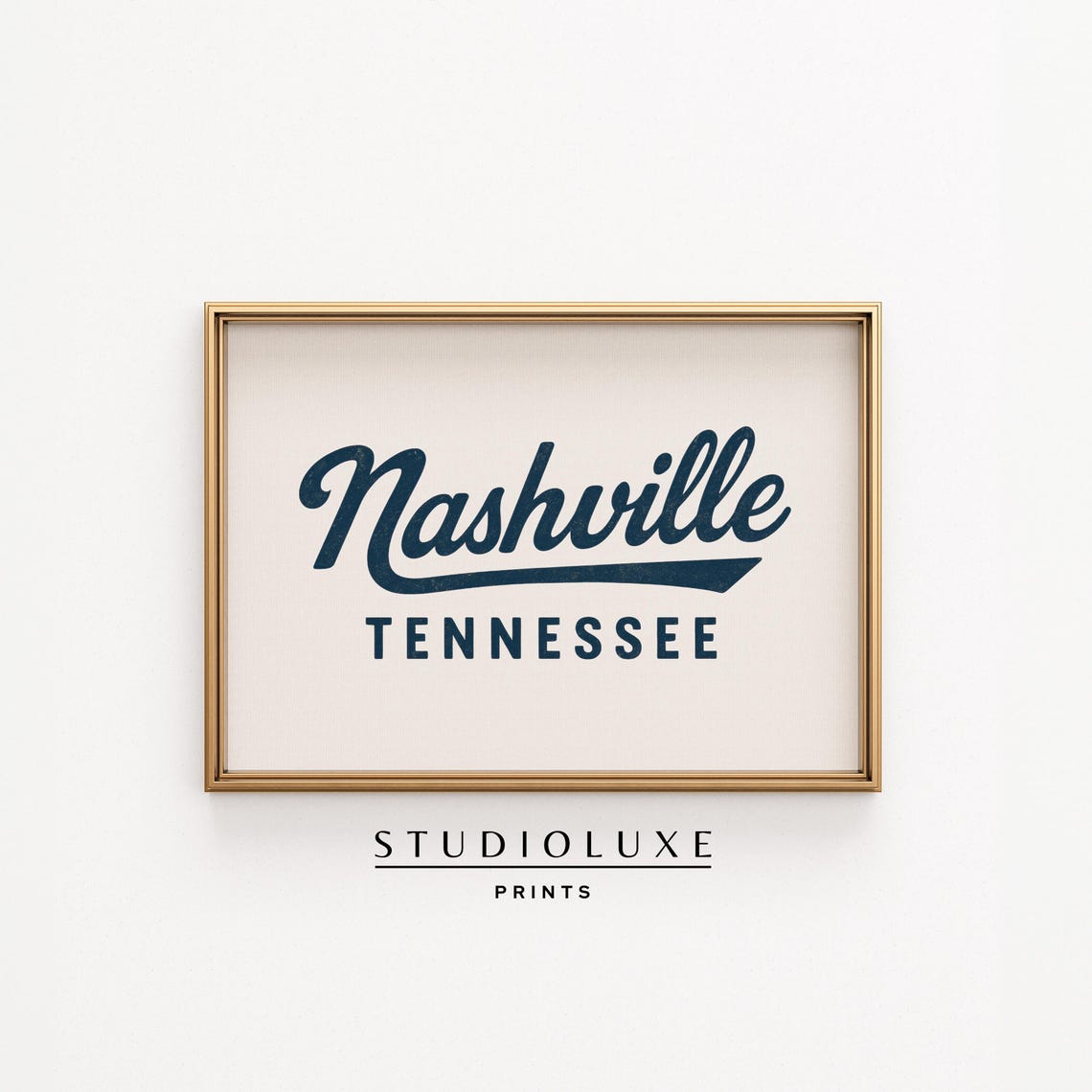 Nashville Tennessee Navy Script Vintage Music City Travel Poster