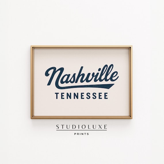 Nashville Tennessee Navy Script Vintage Music City Travel Poster