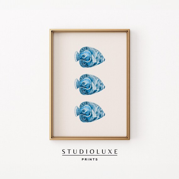Coastal Wall Art Blue Fish Print Granddaughter Decor Trendy Apartment Oceaninspired Dorm Room Poster