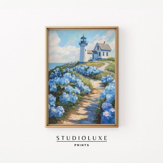 Coastal Lighthouse Painting Granddaughter Prints Wall Art Beachy Trendy Apartment Decor