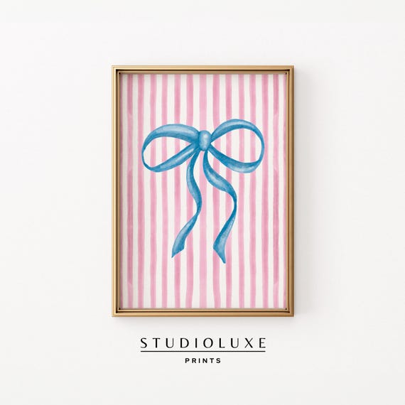 Coquette Room Decor Blue Bow Wall Art Preppy Trendy Apartment Coastal Granddaughter Cute Nursery