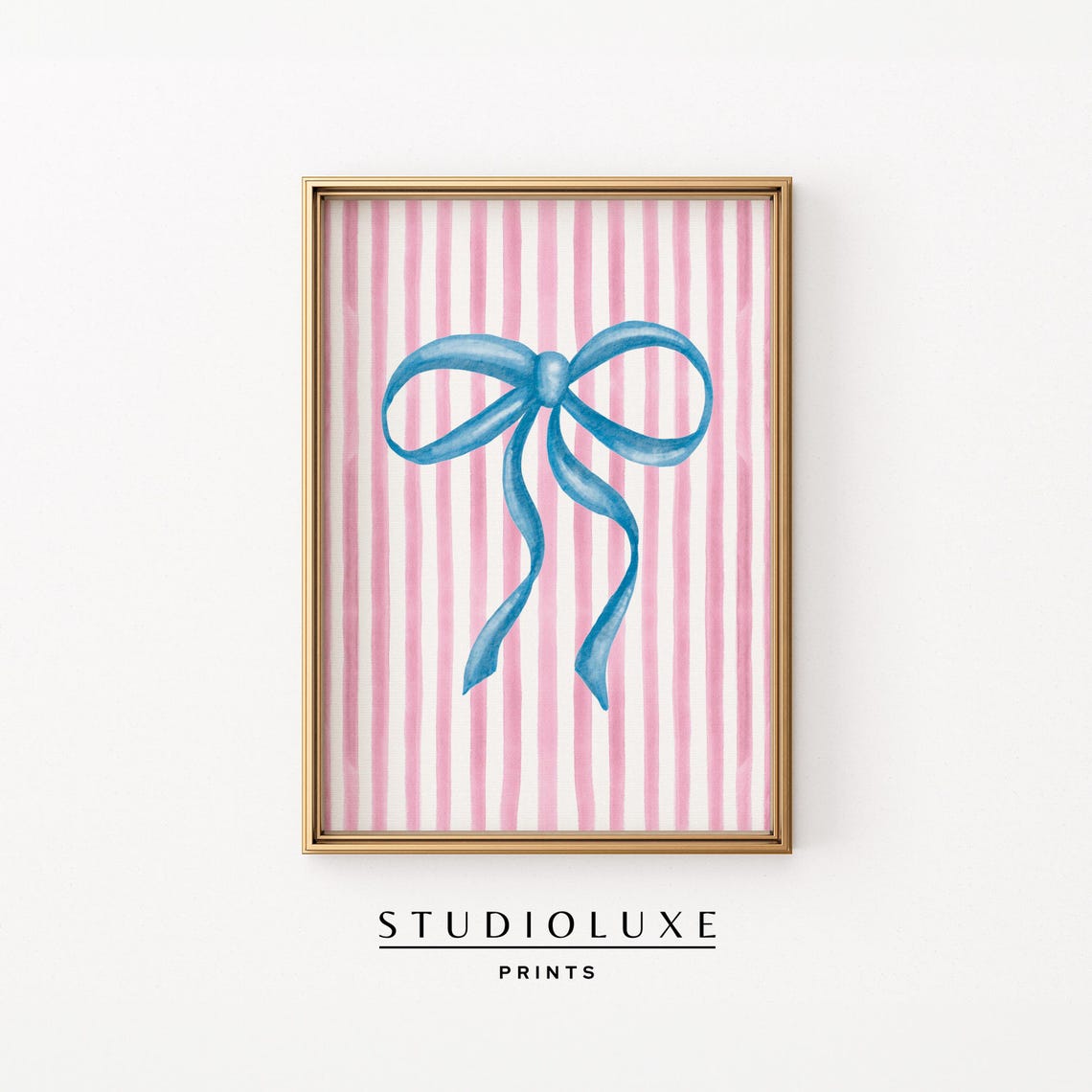 Sweet Blue Bow on Pink Watercolor Stripes Coquette Preppy Poster