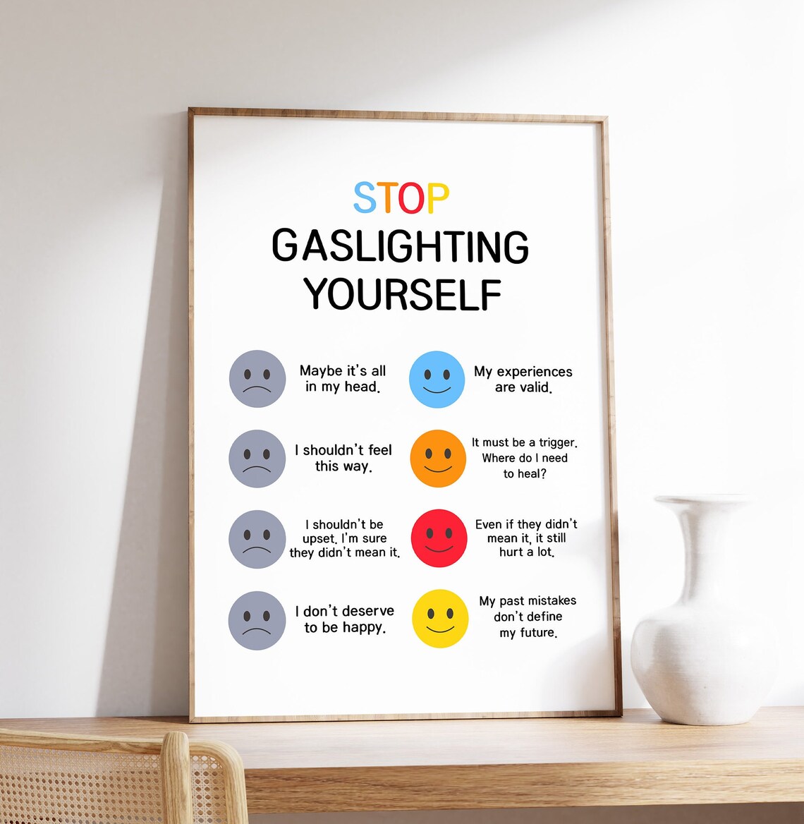 Stop Gaslighting Yourself Self Compassion Affirmation Mental Health Poster
