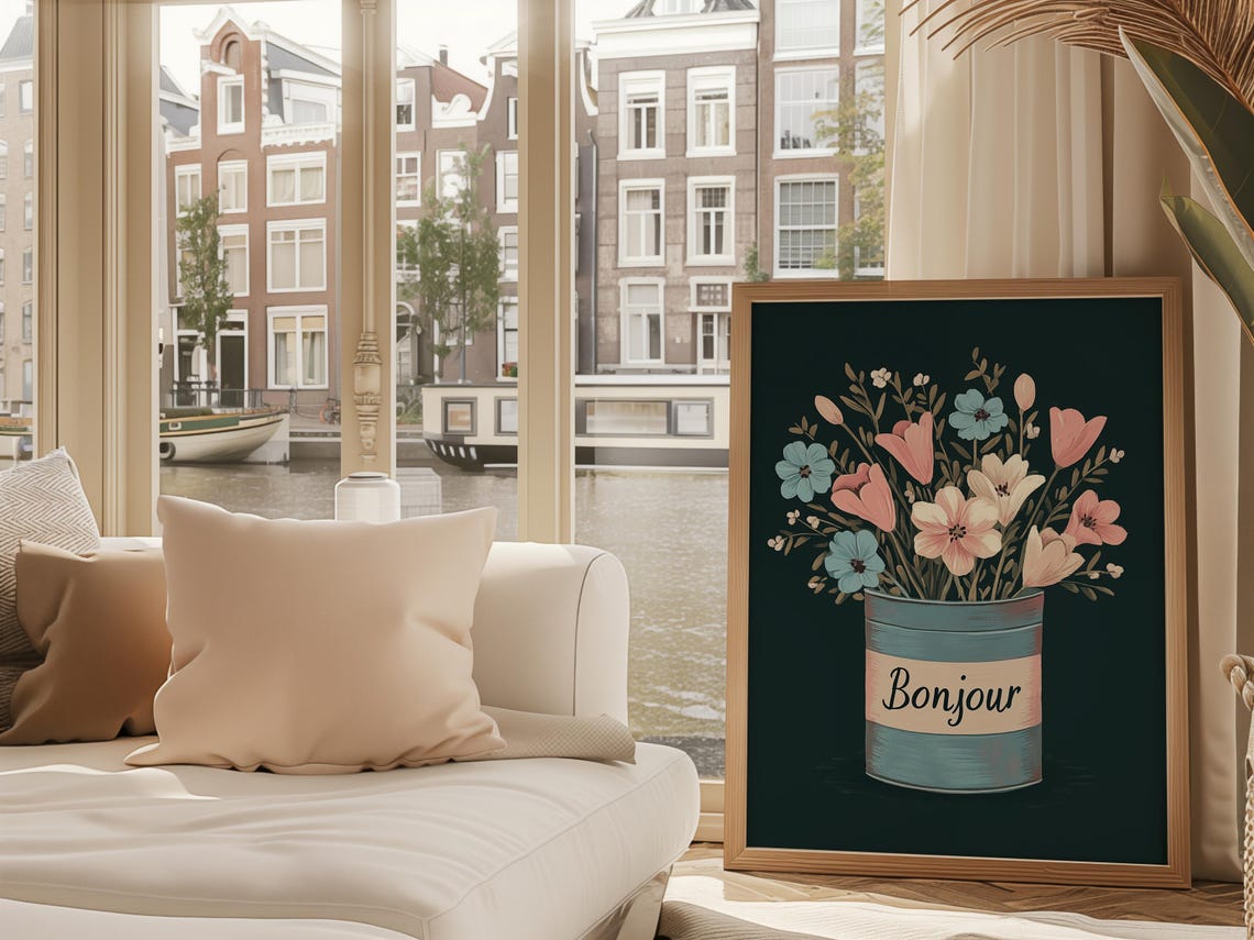 Bonjour Botanical Print, Retro French Flowers - Image 3