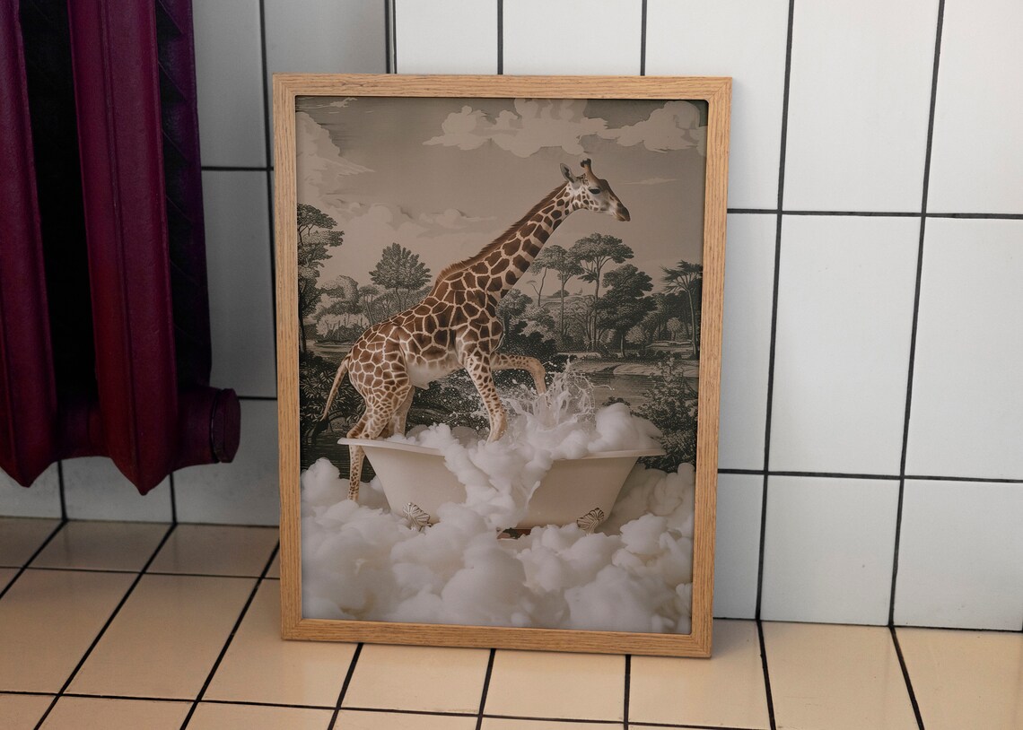 Giraffe In Bathtub, Vintage Bathroom Poster - Image 3