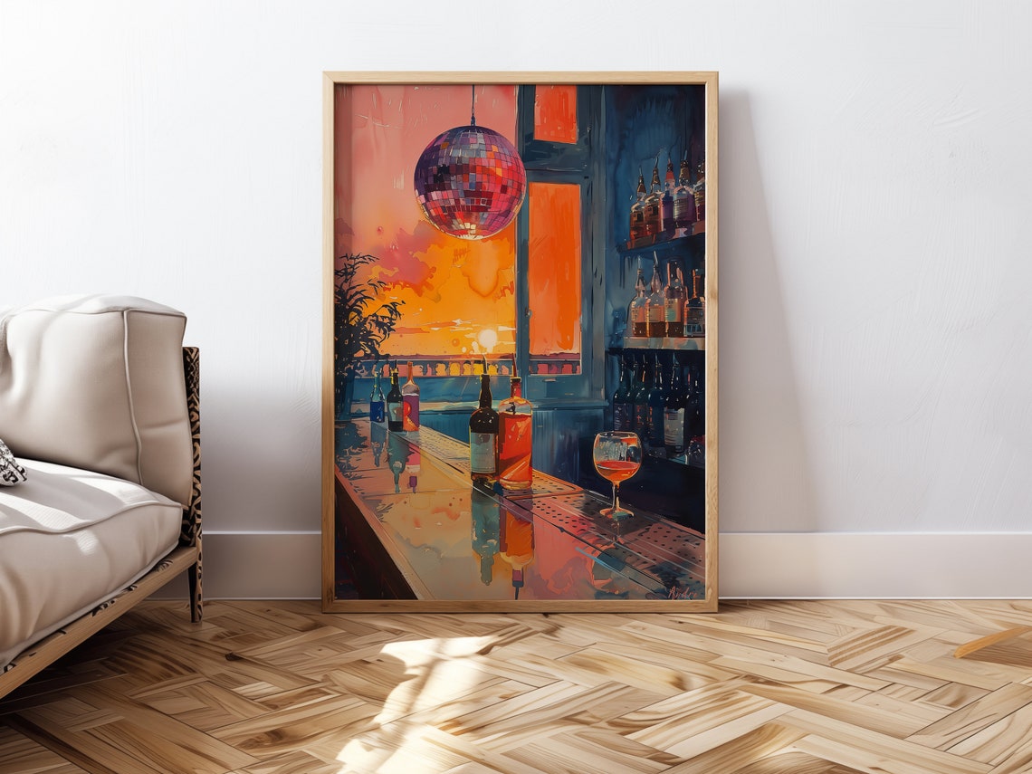 Retro Disco Ball Bar Cart Art Print - Image 4