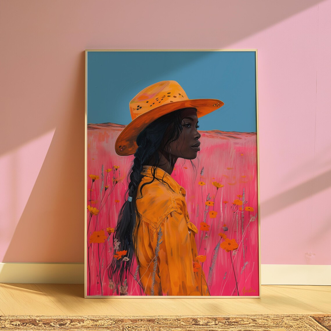 Black Girl Cowgirl Retro Western Wall Art Print