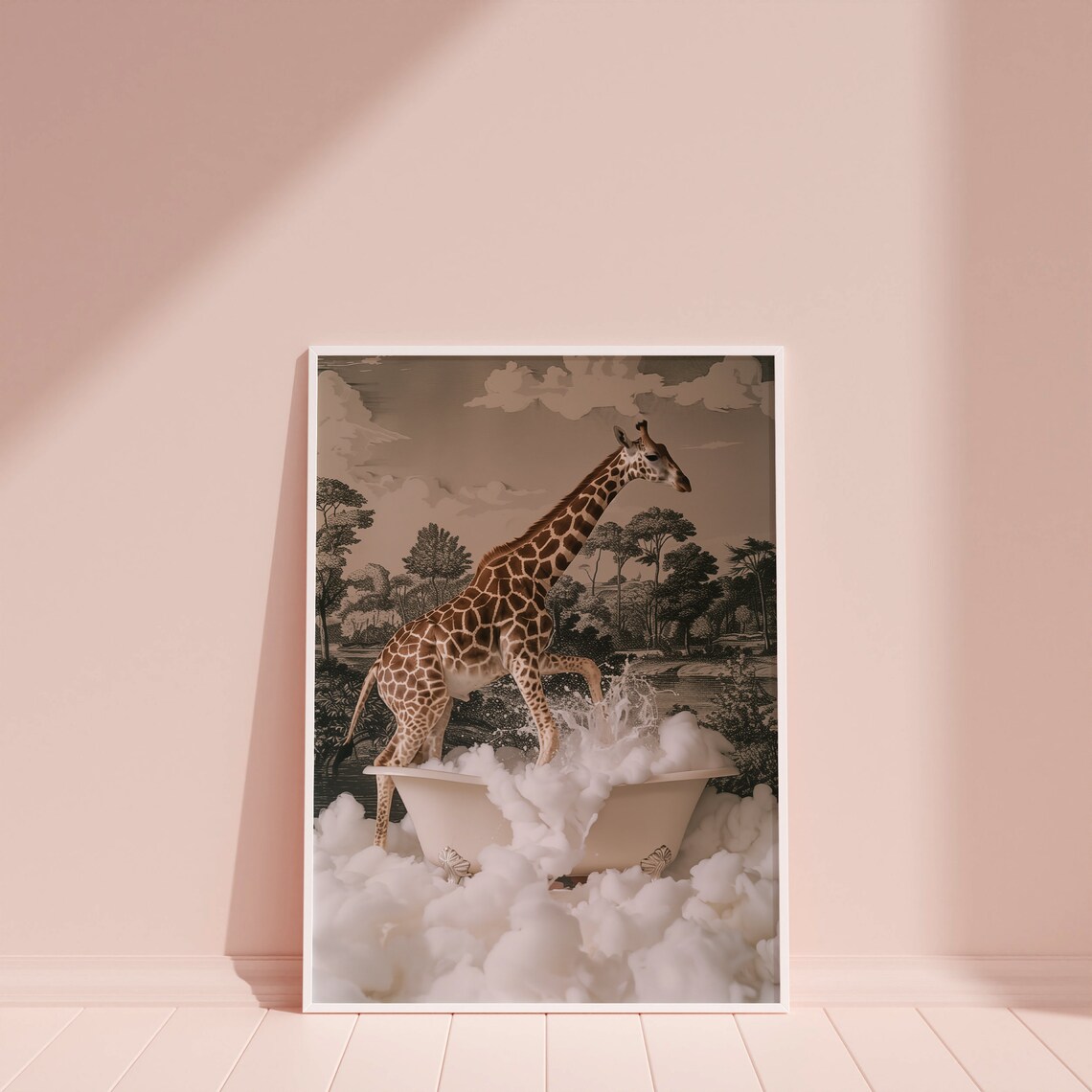 Giraffe In Bathtub, Vintage Bathroom Poster - Image 4