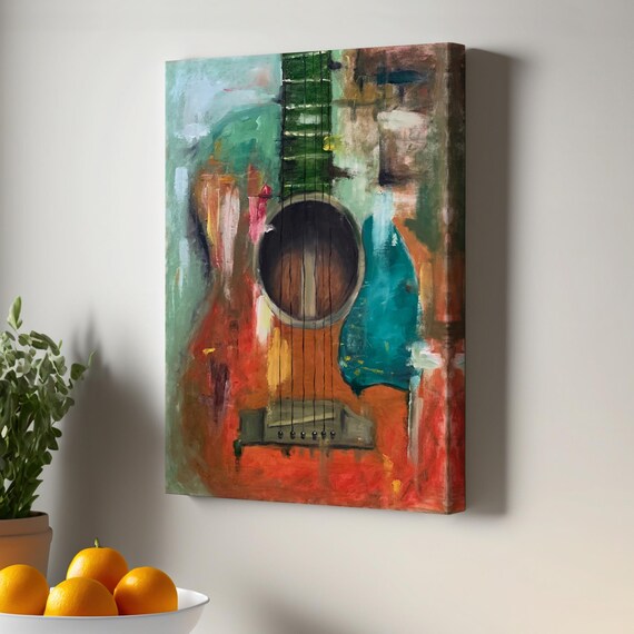 Abstract Acoustic Guitar Oil Painting Colorful Music Room Poster