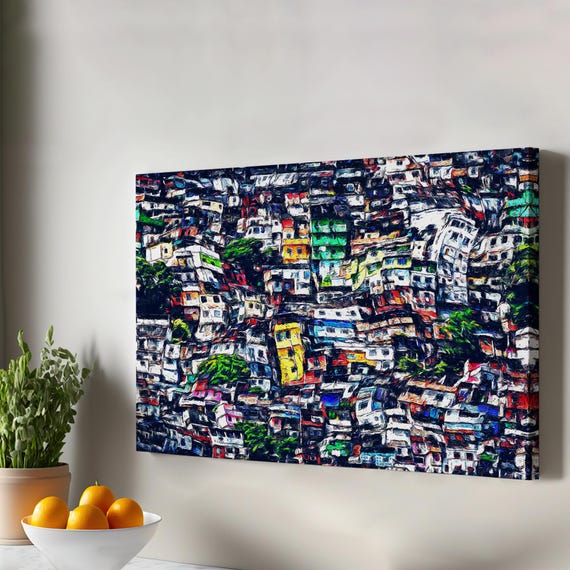Crowded Cityscape Canvas Wall Art Abstract Modern Decor Framed Large