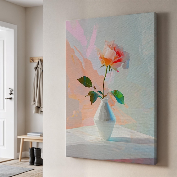 Single Pastel Rose in Vase Soft Minimalist Still Life Poster