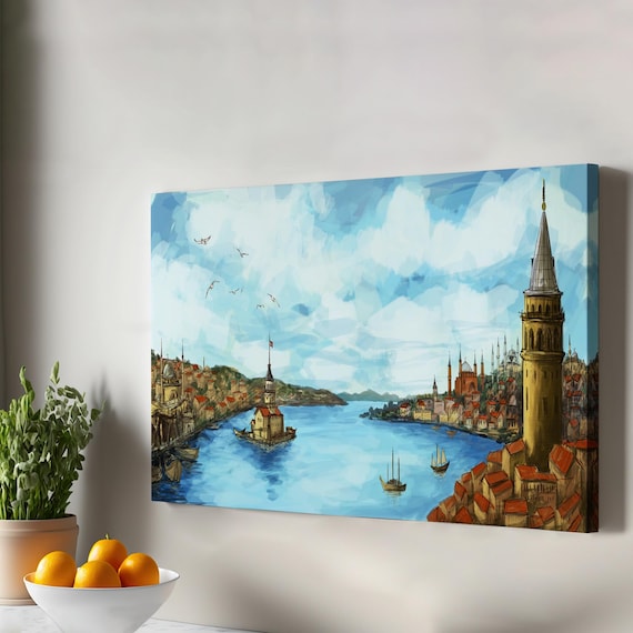 Istanbul Turkey Galata Tower Bosphorus Maiden Tower Art Poster