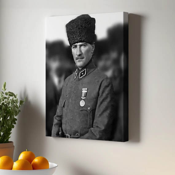 Mustafa Kemal Ataturk Black And White Military Portrait Print