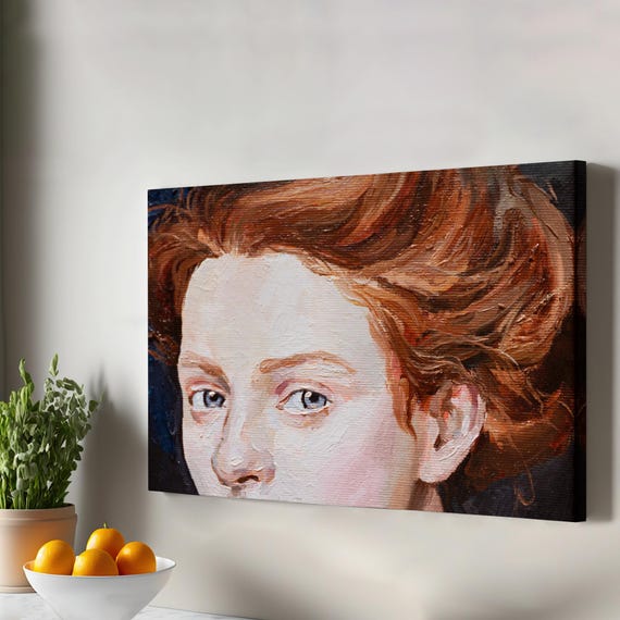 Redhaired Woman Oil Painting Look Decorative Art Portrait Canvas Wall Decor