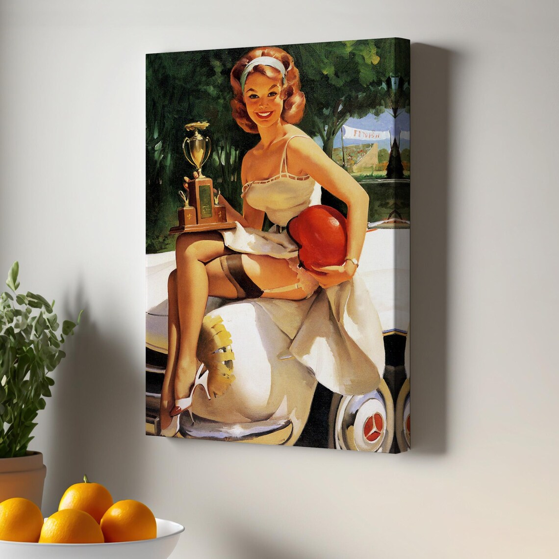 Vintage Pin Up Trophy Girl Race Car Winner Retro 1950s Poster