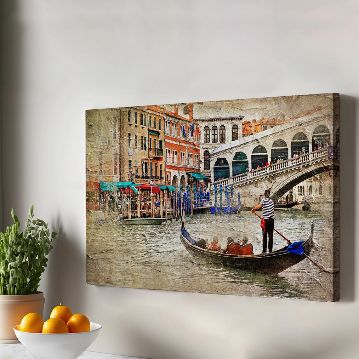 Venice Italy Gondola Grand Canal Rialto Bridge Oil Painting Style Wall Art