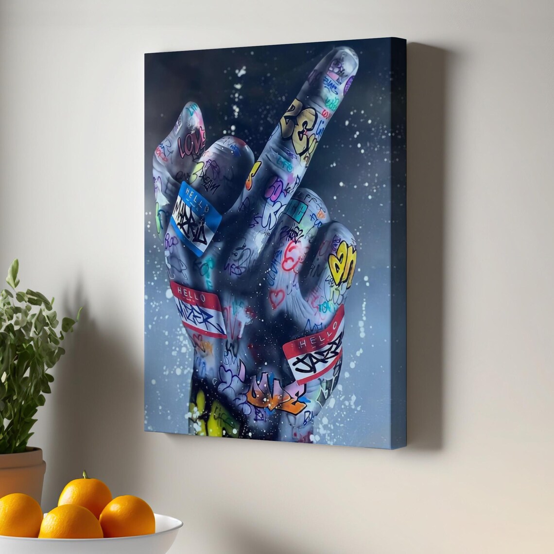 Graffiti Middle Finger Hand Gesture Street Art Urban Canvas Poster