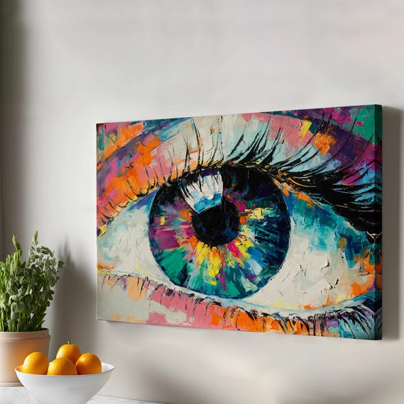 Eyes Conceptual Abstract Painting Oil Look Canvas Art Large Wall Framed Modern Decor