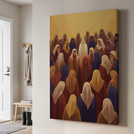 Modest Women Gathering Canvas Art Abstract Islamic Hijab Print Warm Earthy Tones Muslim Home Decor Meaningful Gift Framed Wall