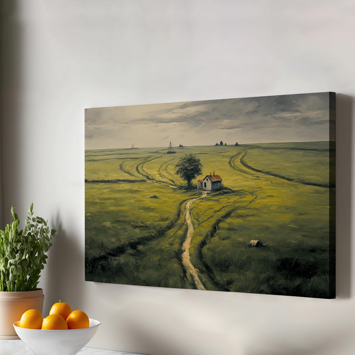 Lonely Farmhouse Ukraine Countryside Field Path Moody Painting Print