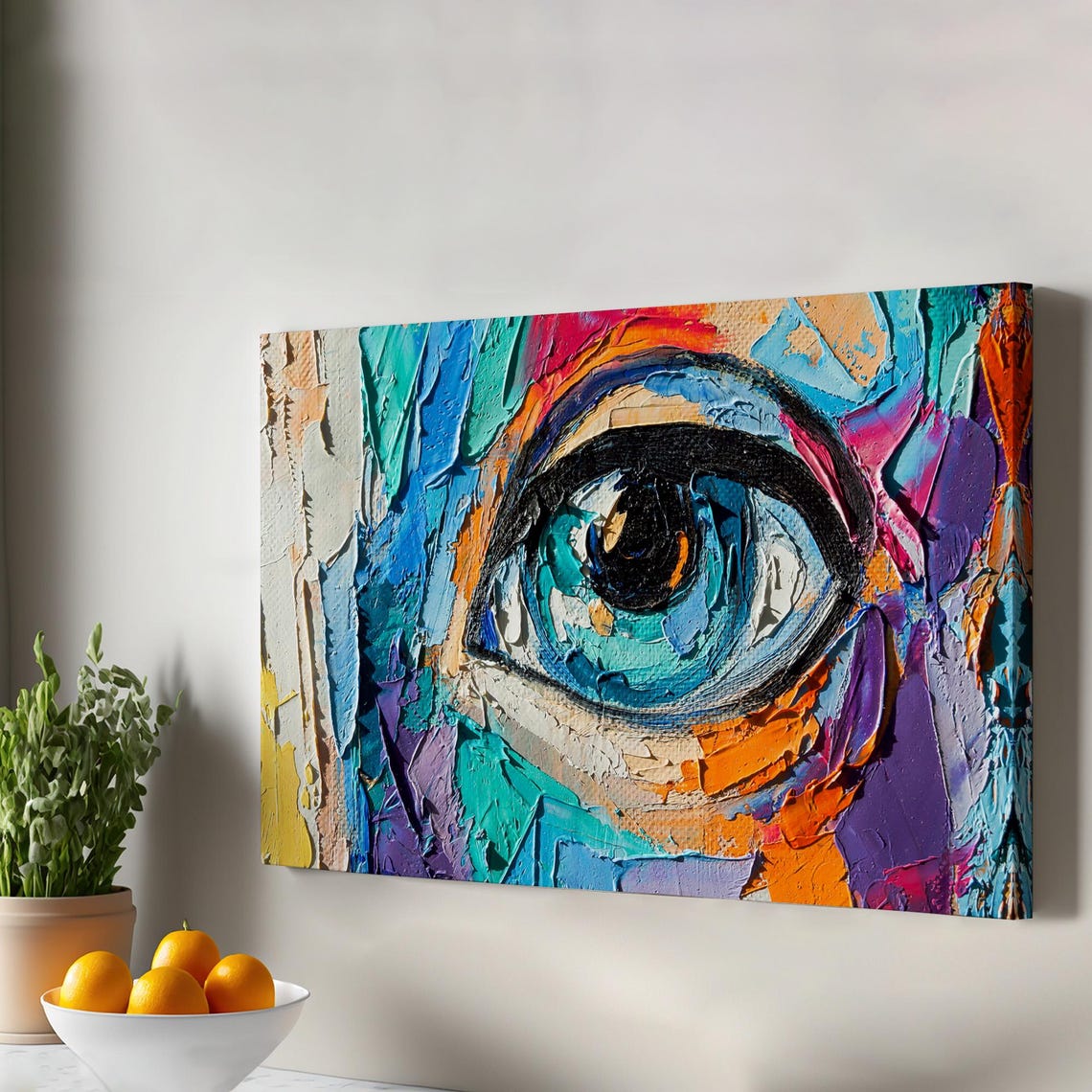 Colorful Eye Abstract Oil Painting Style Impasto Canvas Wall Poster