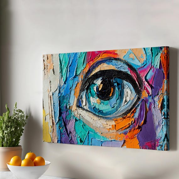 Colorful Womans Eye Oil Painting Look Wall Art Illustration Canvas Housewarming Gifts Modern Decor