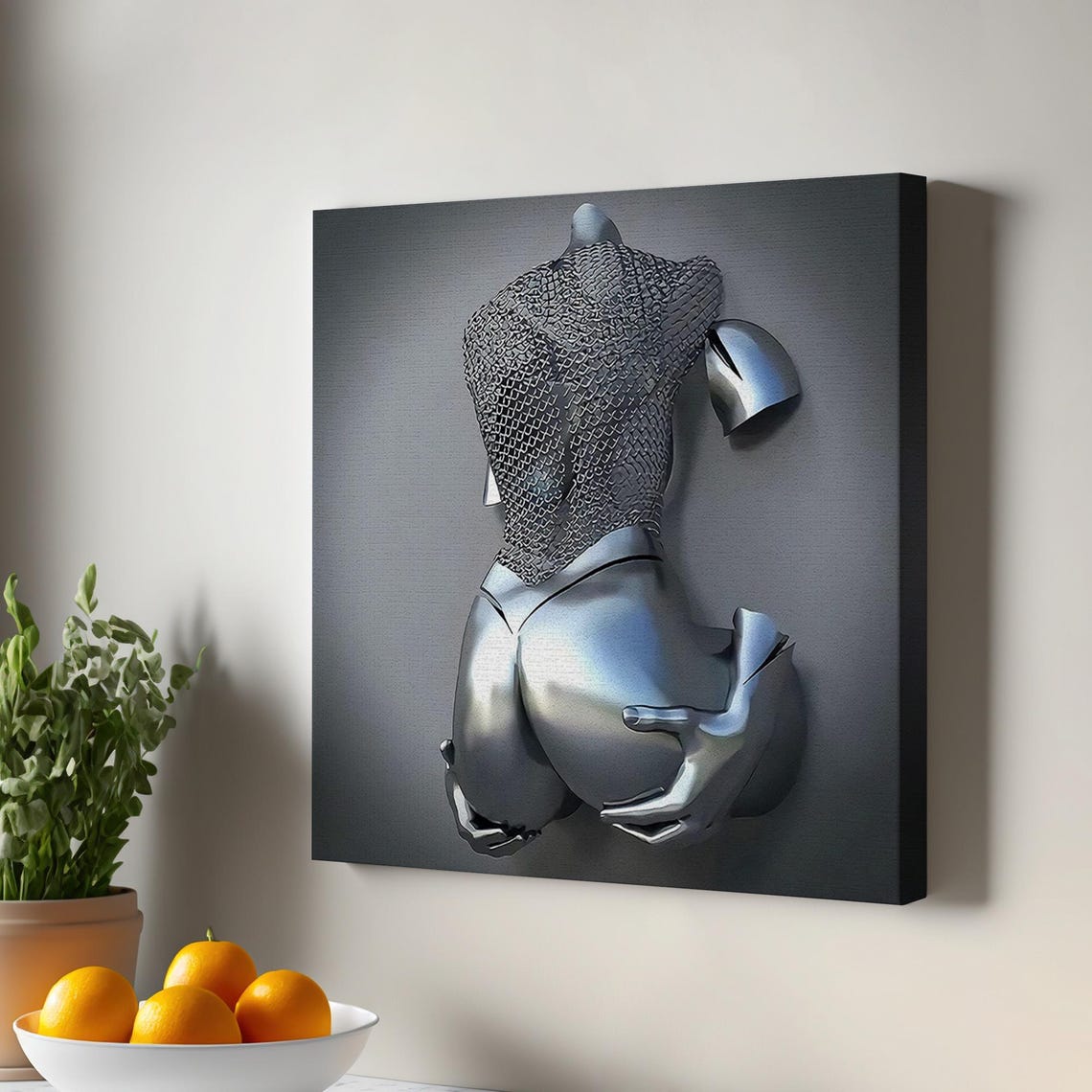 Silver 3D Effect Human Torso Modern Sculpture Style Wall Art