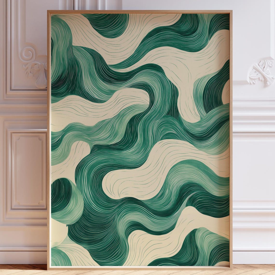 Sage Green Wavy Lines Abstract Modern Decorative Wall Poster