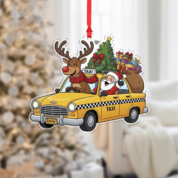 Personalized Santa Taxi Christmas Ornament Reindeer Driver Poster