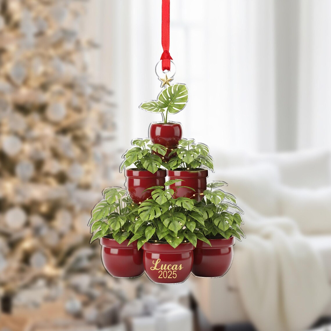 Personalized Potted Plant Christmas Tree Monstera Ornament Plant Lover Poster