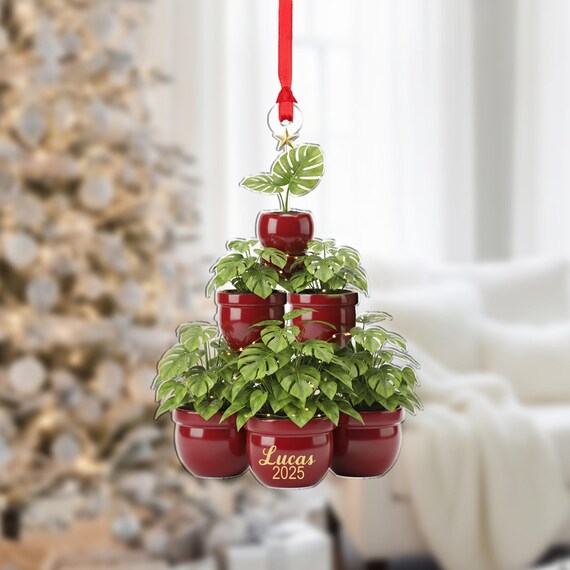 Personalized Potted Plant Christmas Tree Monstera Ornament Plant Lover Poster