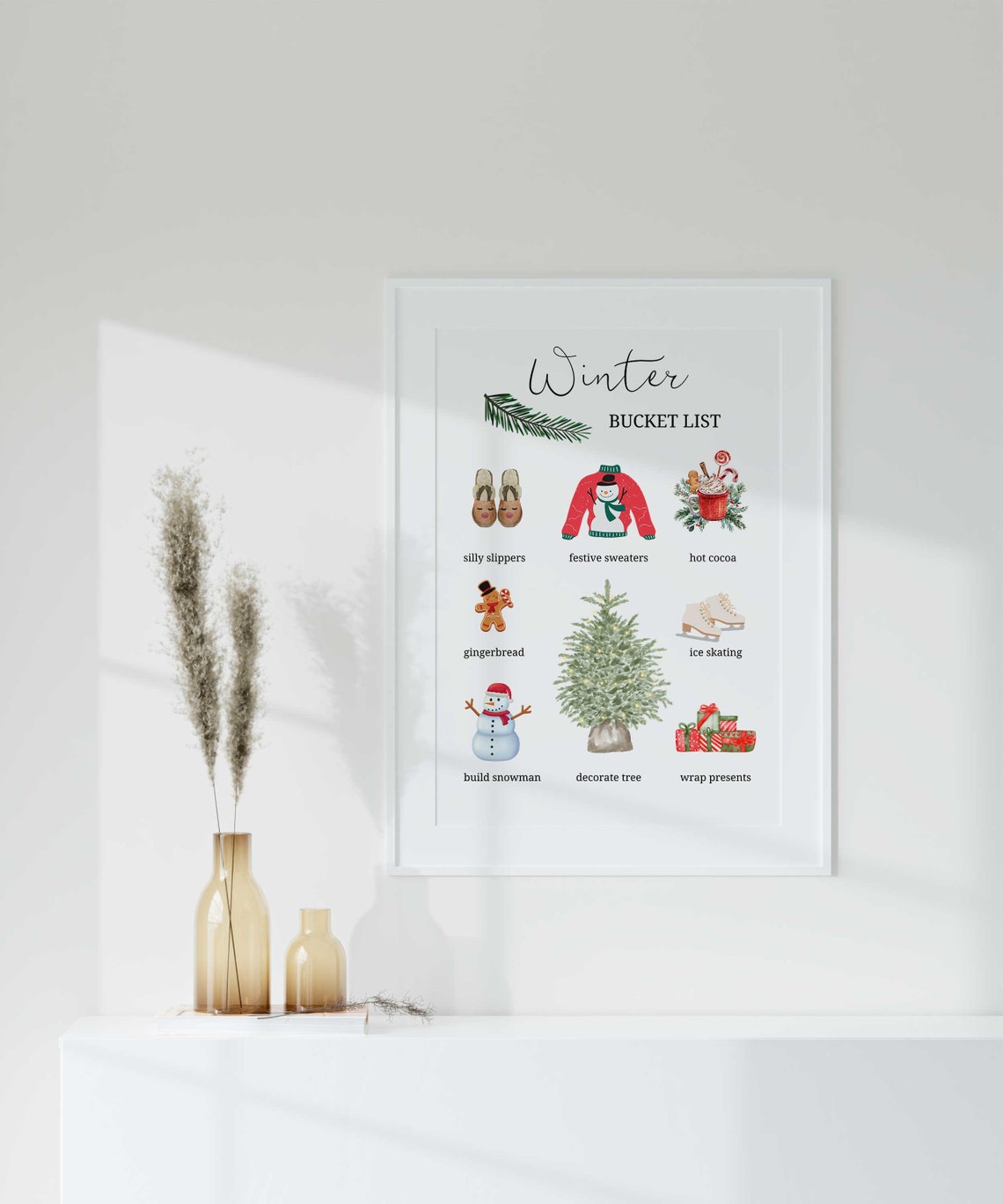 Winter Bucket List Cozy Watercolor Illustrations Christmas Poster - Image 2