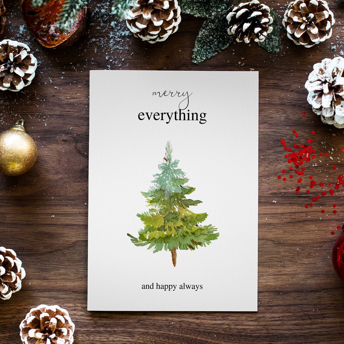 Merry Everything And Happy Always Watercolor Christmas Tree Poster