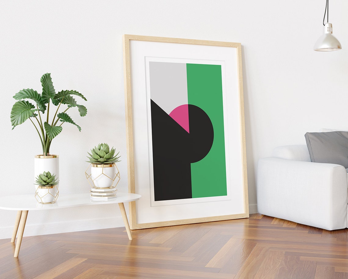 Geometric Green Black Pink Minimalist Bauhaus Abstract Poster - Image 3