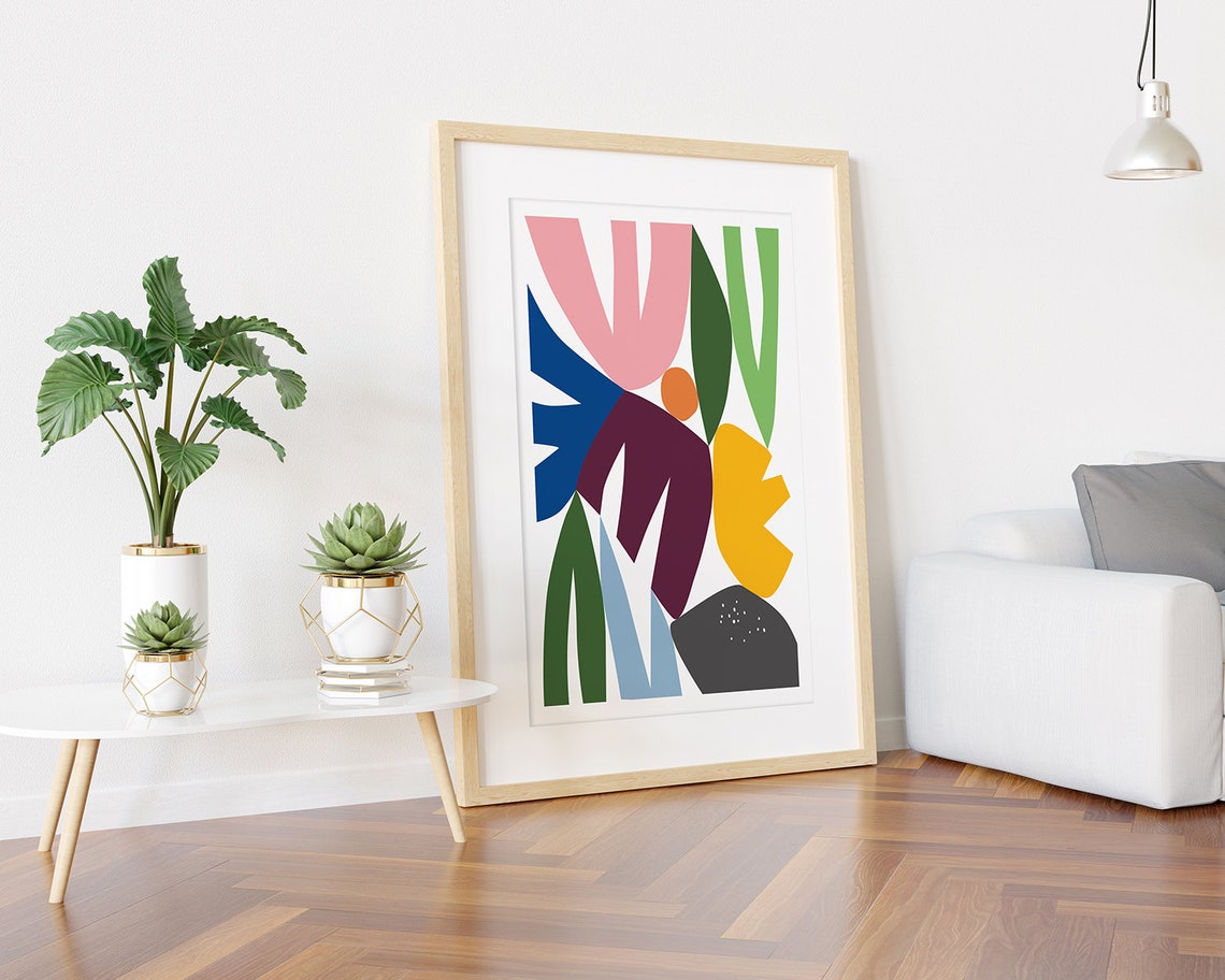 Bright Multicolor Abstract Botanical Shapes Modern Art Poster - Image 3