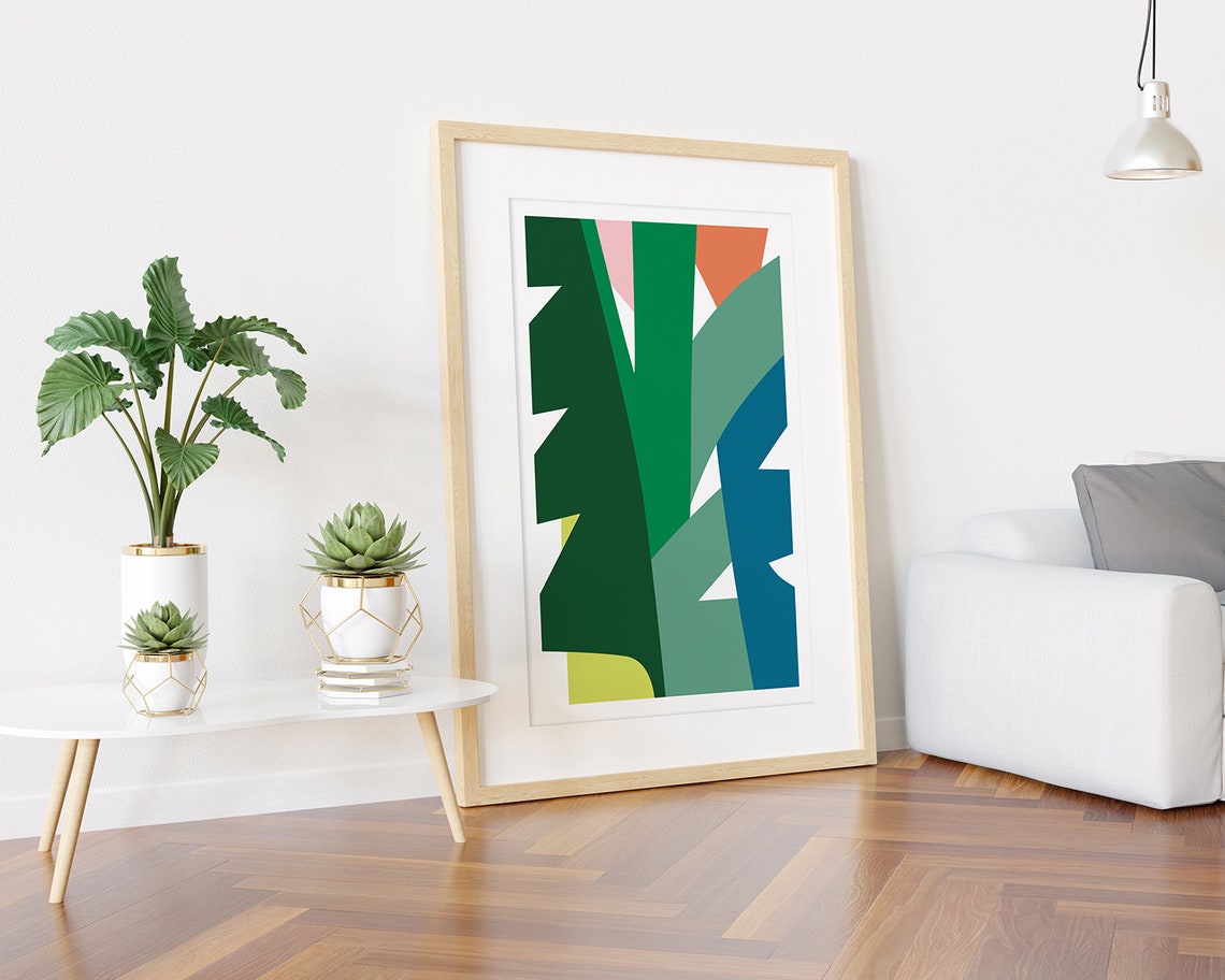Abstract Bold Leaf Poster in Green Orange Pink Blue and Yellow - Image 3