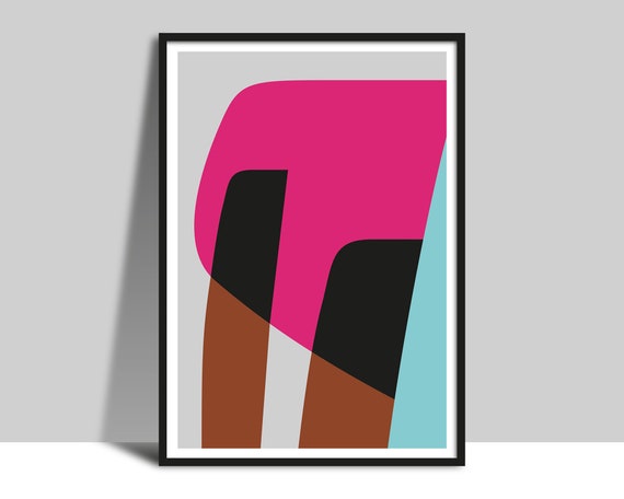 Printable Bold Abstract Forms Art Original Modern Artwork Instant Pink Brown Teal Wall Art Illustration Hard Edges Print