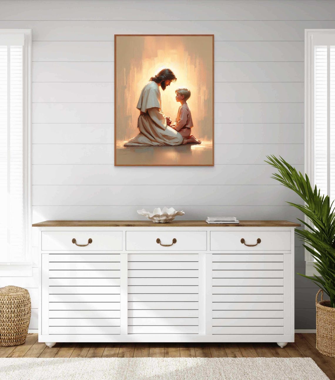 Jesus Praying With Boy Golden Light Christian Nursery Art Poster - Image 4